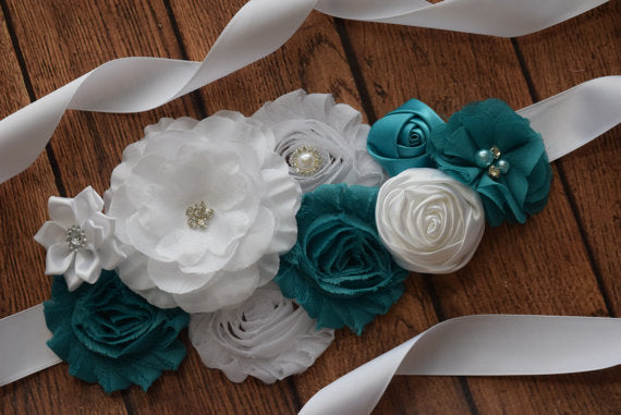 Teal Sash, Baby blue Sash, Flower Belt, Flower Girl Sash, Bridesmaids Sash,Maternity Sash, SA0031