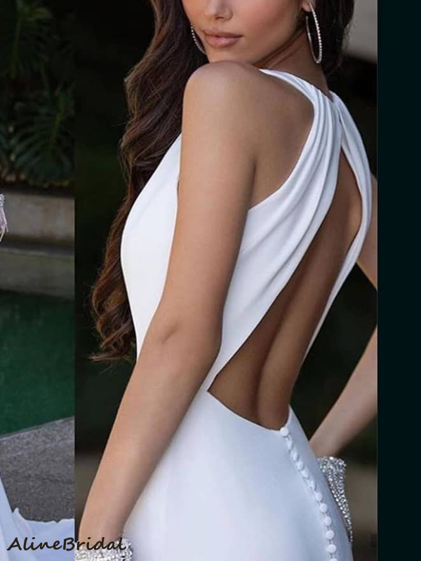 Vintage Jewel Neck Halter Mermaid Long Wedding Dress, WD3008