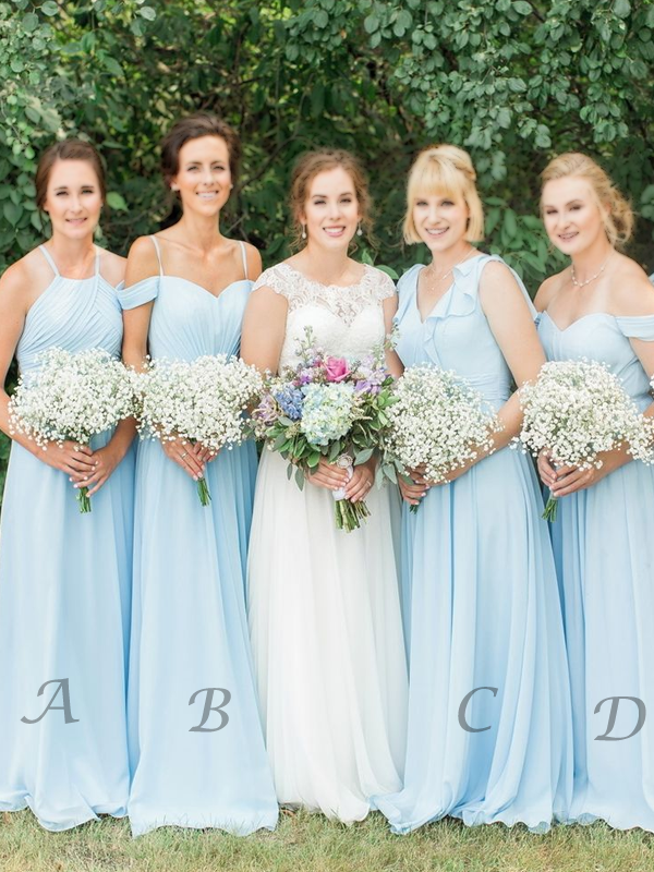 Multi Style Chiffon Long A-line Bridesmaid Dresses, BD3016