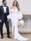 Off-shoulder Long Sleeve Sweetheart Slit Mermaid Trail Long Wedding Dress, WD3029