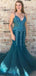 Spaghetti Strap V Neck Applique Mermaid Tulle Long Evening Prom Dresses, PD0033