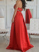 Red Floral Strapless Satin Open Back A Line Long Evening Prom Dresses, PD0035