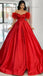 Red Elegant Formal Off-shoulder Feather Top A-line Long Prom Dress, PD3325