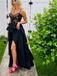 Sexy Black Lace V-neck Spaghetti Strap Side Slit Long Prom Party Dress, PD3090