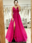 Spaghetti Straps V-neck Sparkly Side-slit A-line Long Lace Top Prom Dress, PD3346