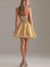 Sparkly Sweetheart Strapless Gold A-line Tulle Short Homecoming Dress, HD3035