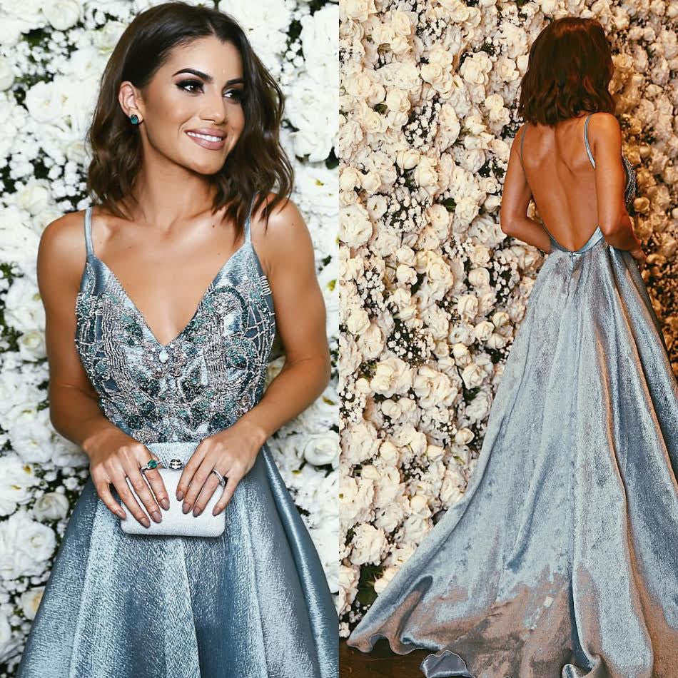New Sparkly Backless Junior Vintage Formal Party Prom Gown Dress.AB1120