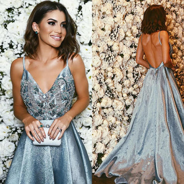 New Sparkly Backless Junior Vintage Formal Party Prom Gown Dress.AB1120