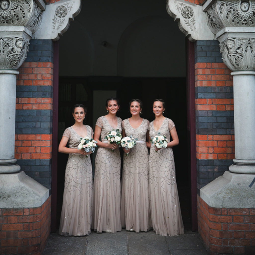 Newest Short Sleeve Sparkly Sliver Sequins Beading Tulle  Long Bridesmaid Dresses, AB1178